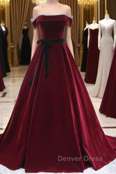 A-Line Burgundy Long Prom Dresses, Burgundy Formal Evening Dresses